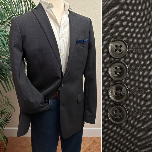 BAR III MENS BLAZER SPORT COAT SIZE 46L LONG GRAY SUIT JACKET SLIM FIT